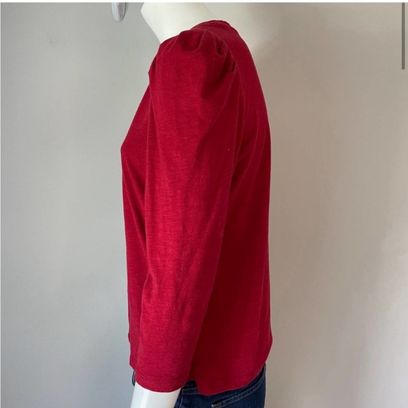 SANCTUARY Pleated Puff Sleeve T-Shirt Style Top 3/4 Sleeve Dark Red Size Medium - Picture 3 of 9